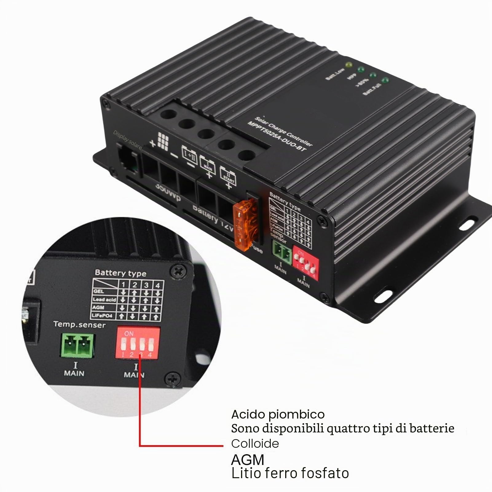 Regolatore di Carica Solare 12V Regolatore di Scarica del Caricatore del Pannello Solare MPPT Carica Doppia della Batteria (MPPT5025A DOPPIA (25A))