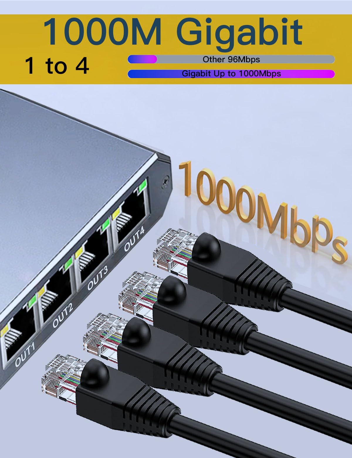 Répartiteur Ethernet, hub Ethernet 4 ports, répartiteur Ethernet 1 à 4, concentrateur réseau, commutateur Internet 4 ports, commutateur Netgear (4 appareils fonctionnant simultanément avec