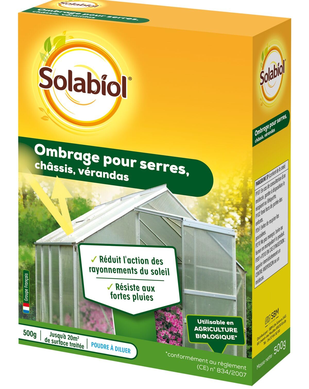 Solabiol Ombrage Serres, Châssis & Vérandas - 20m² - 500g | Résiste aux Fortes Pluies - Réduit l'Action des Rayons du Soleil - SOS500