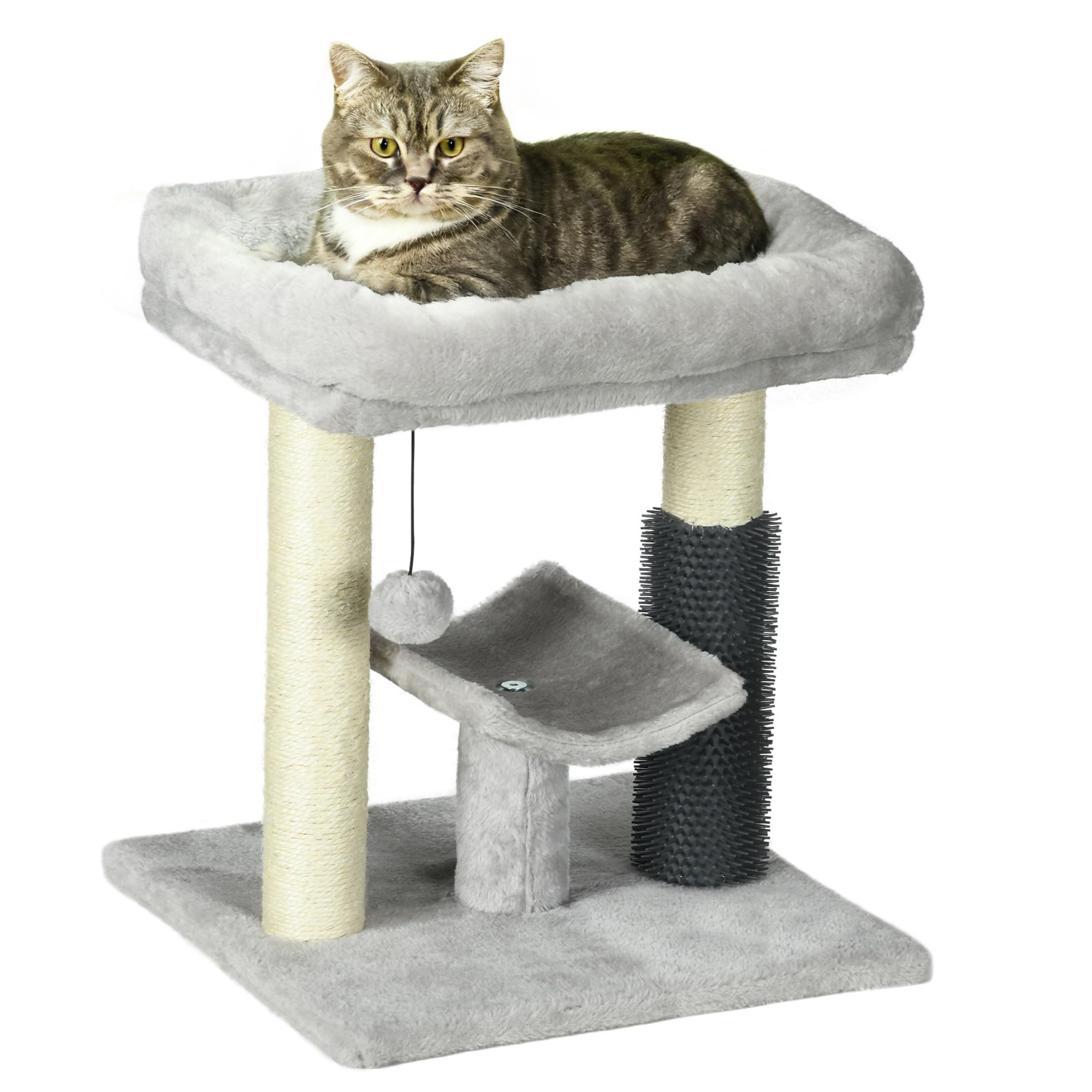 PawHut Petit Arbre à Chat Arbre à Grimper Tour de Jeux Hauteur 48 cm Poteau en sisal Gris avec Balle Suspendue Gris | Tour de Jeux, Balle Suspendue