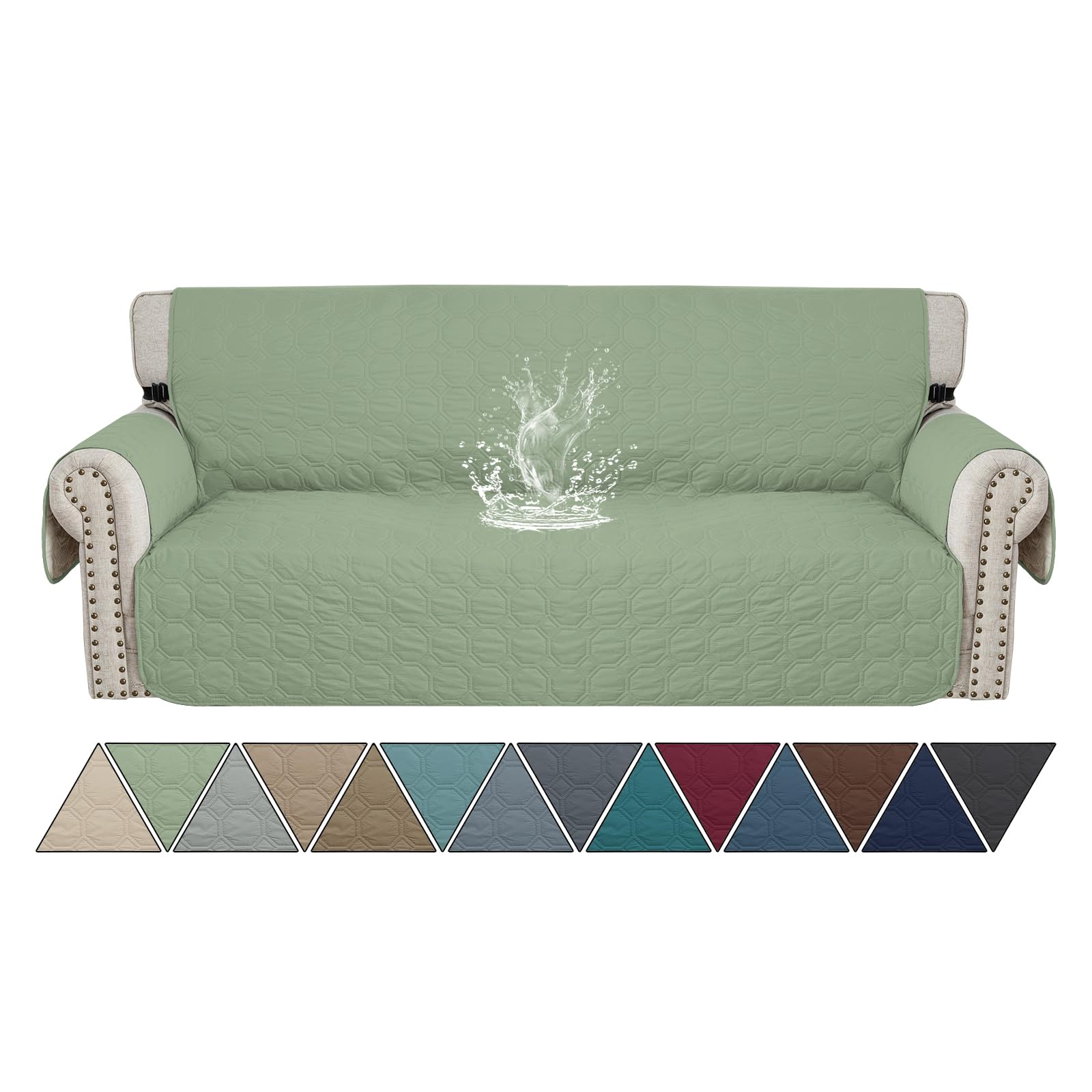 Ystyle Copridivano Impermeabile 3 Posti Con Braccioli, Copri Divano Antigraffio Gatto Con Tasche Laterali, Sofa Cover Antiscivolo, Universale Copridivani Mobili Protector, Verde Menta