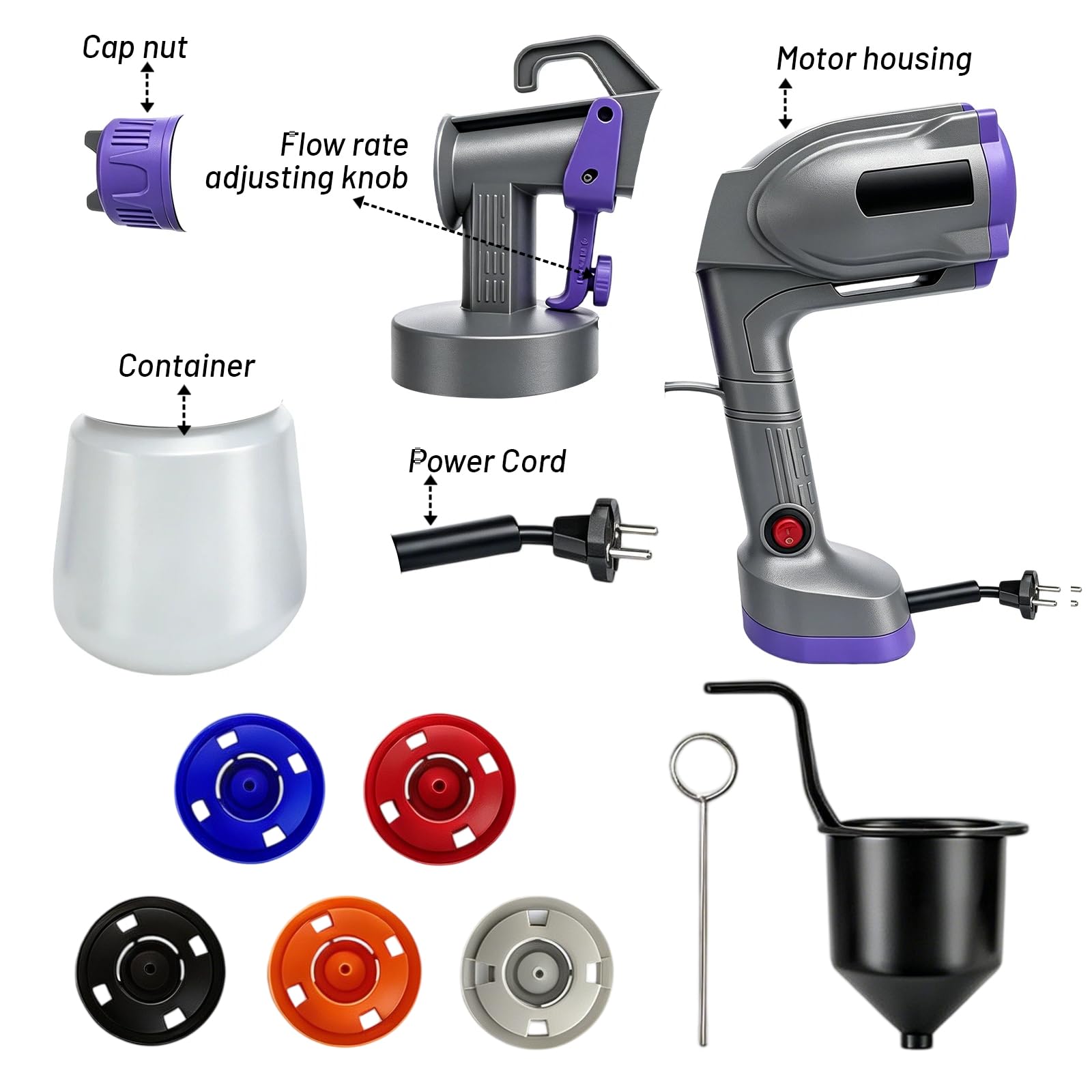 Sistema de pulverización de pintura, pulverizador eléctrico ultraligero con depósito de 800 ml, pistola de pintura eléctrica con 5 boquillas, 3 patrones de pulverización, pistola de pulverización para