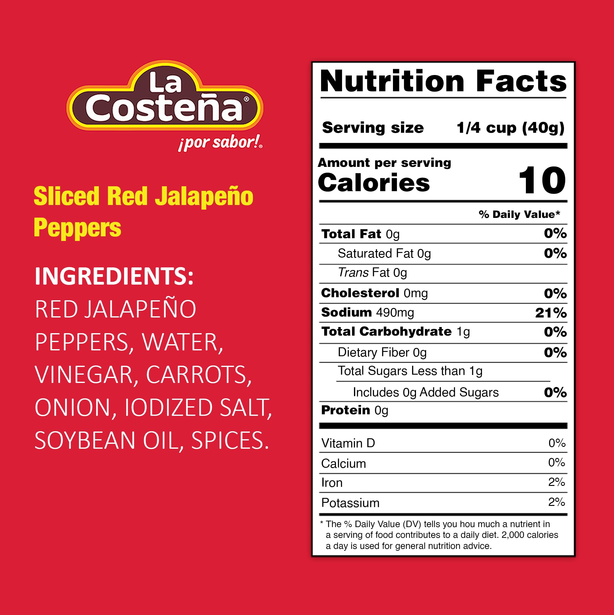 La Costeña Sliced Red Jalapeno Peppers for Mexican Food, Jalapeno Salsa, Enchiladas, Guacamole, Spicy Nacho & Taco Toppings - Pickled Vegetables - 12oz, 12 Pack Cans