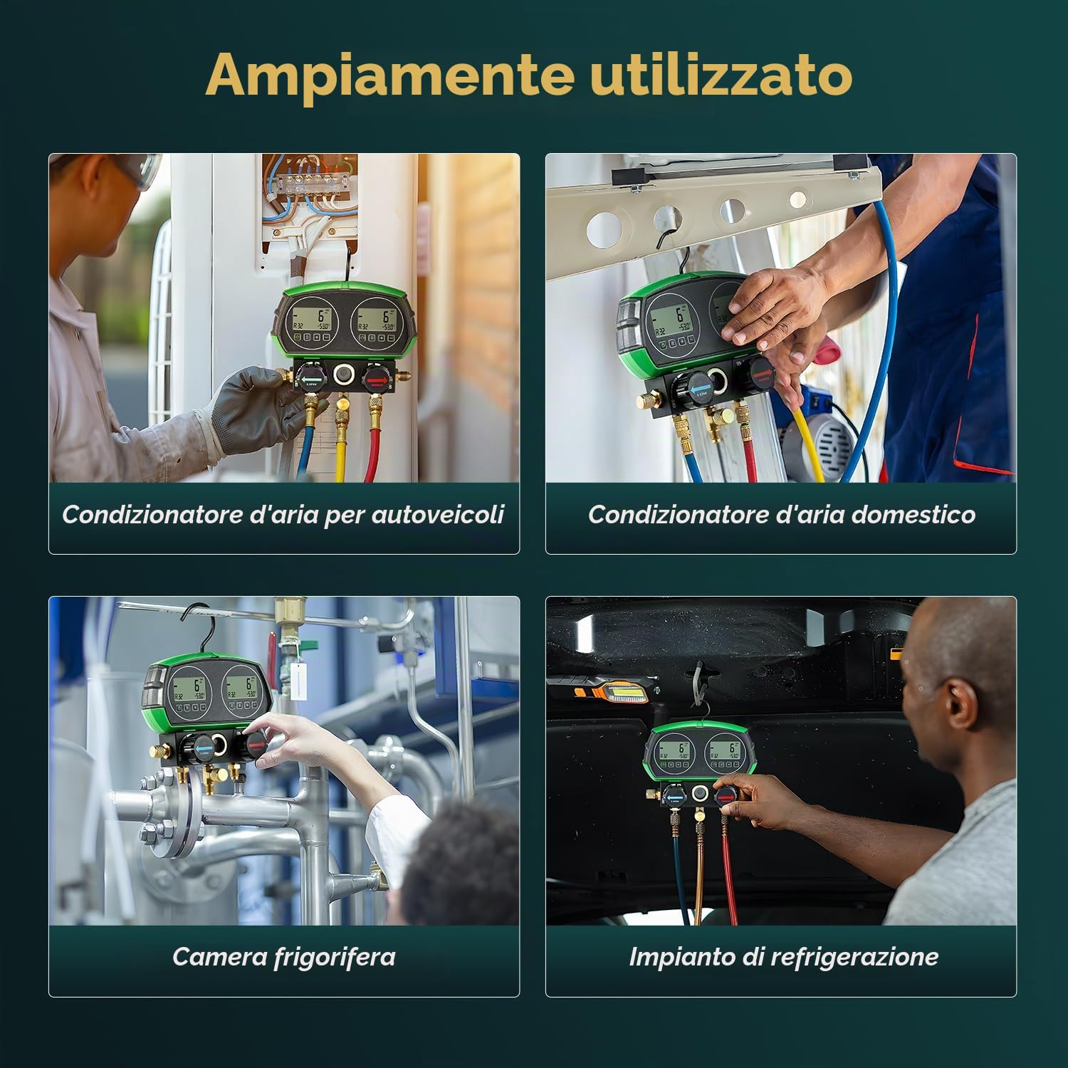 Bonvoisin HVAC Kit Manometro Digitale, 90 Tipi di Dati di Refrigerazione, Schermo Doppio, con Tubi Refrigeranti, per La Prova di Mantenimento del Frigorifero del Condizionatore d'Aria | Manometro Digitale Per Refrigerante a 3 Modalità, Database 90 Refrige