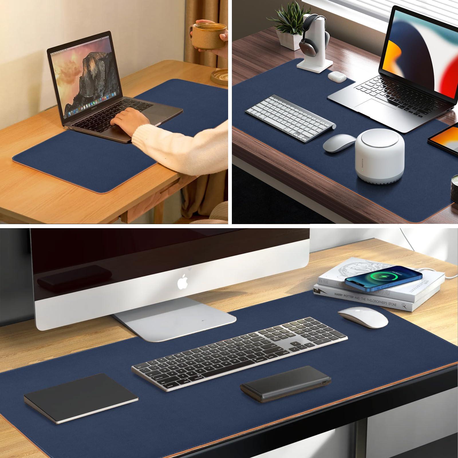 MumdoYAL Tapete de Escritorio, Alfombrilla de ratón, Desk Mat, tapete Impermeable de PU, 80 x 40 cm, Ideal para Oficina o hogar, de Doble Cara (Plata、Azul Cielo)