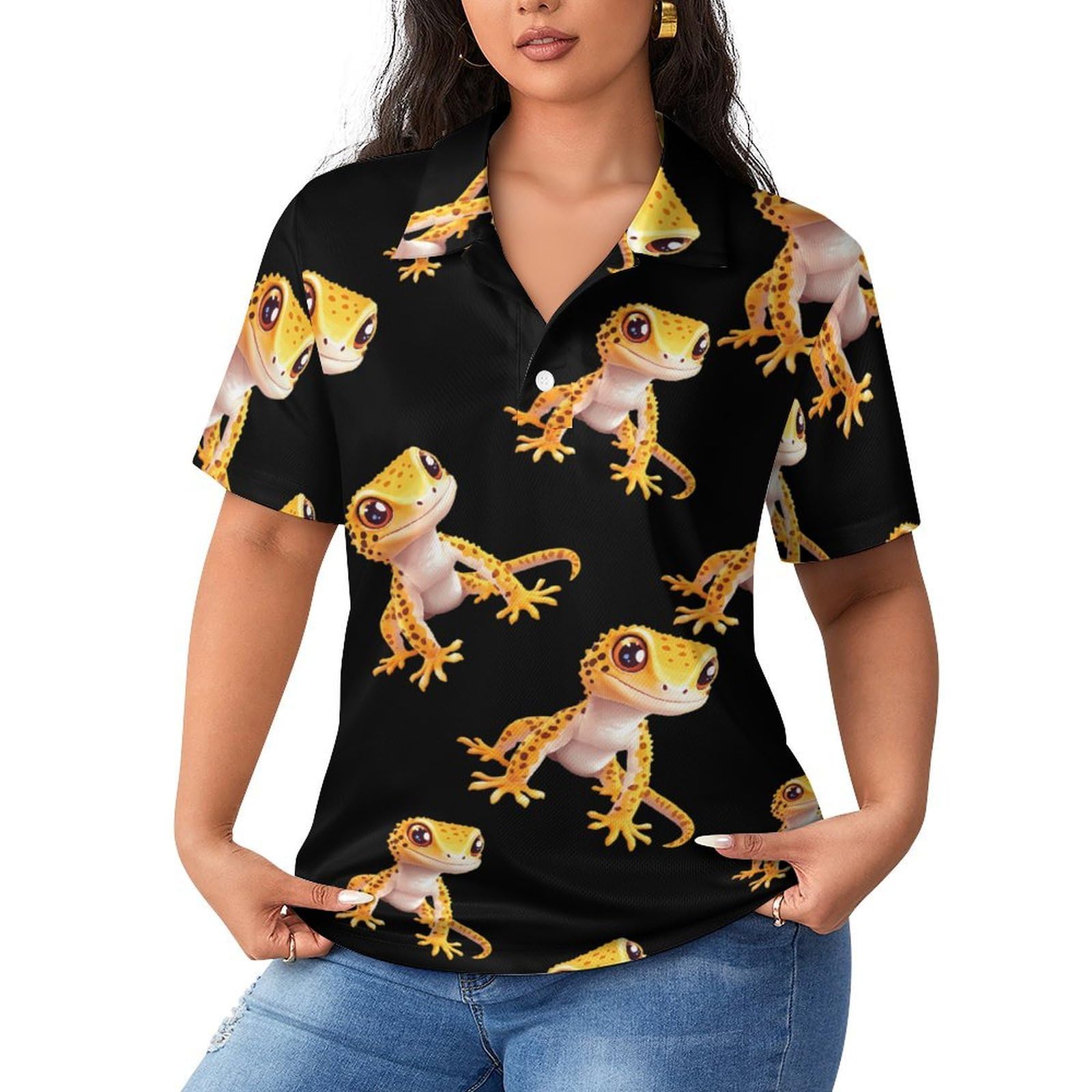 Polo de manga corta transpirable para mujer con estampado de leopardo 8