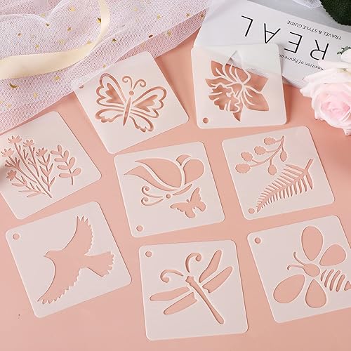 Miniatura 5 de Paquete de 56 plantillas de flores para pintar sobre madera, plantillas de mariposas para pintar, plantillas de pájaros para pintar pared,