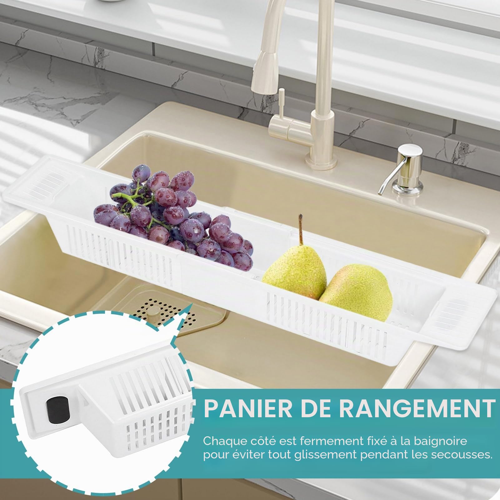 Plateau De Baignoire Rétractable, étagère De Bain Réglable Plateau De Rangement en Plastique Simple Organisateur De Jouets De Bain Panier De Rangement pour Shampooing Gel Douche