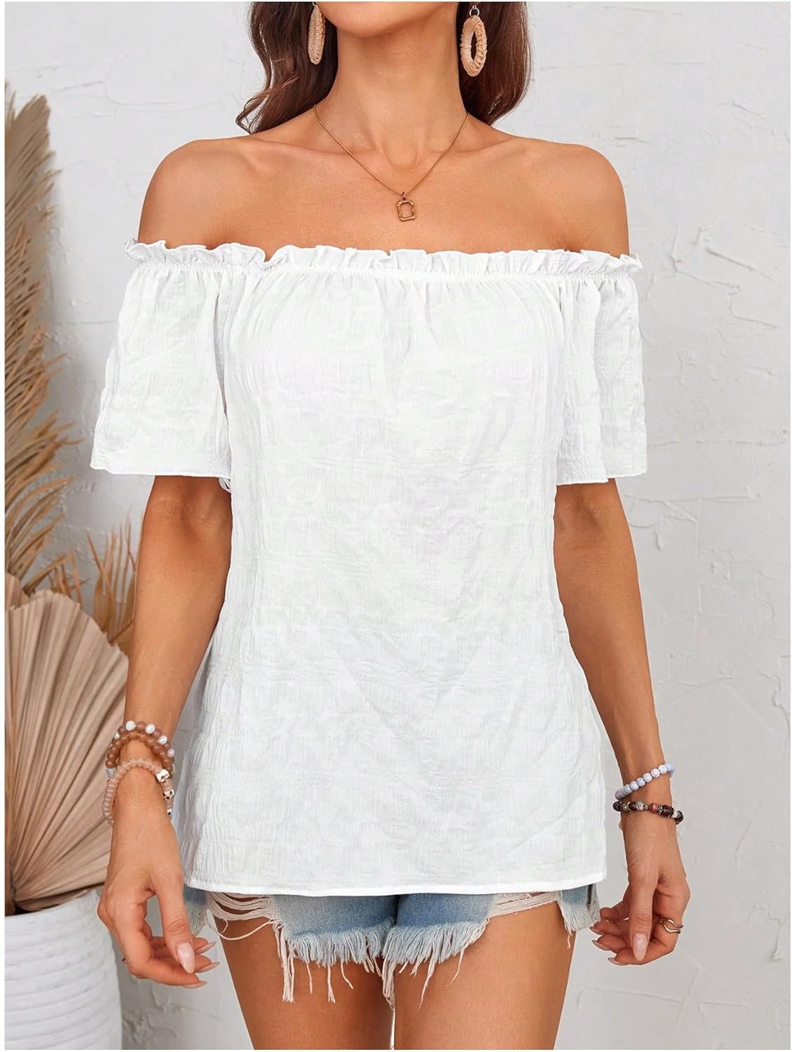 MakeMeChic Women's Summer Off Shoulder Tops Short Sleeve T Shirts Dressy Casual Blouses - Image 4