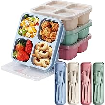 4PCS Snack Boxes with Cover, 4 Compartment Box with Cutlery