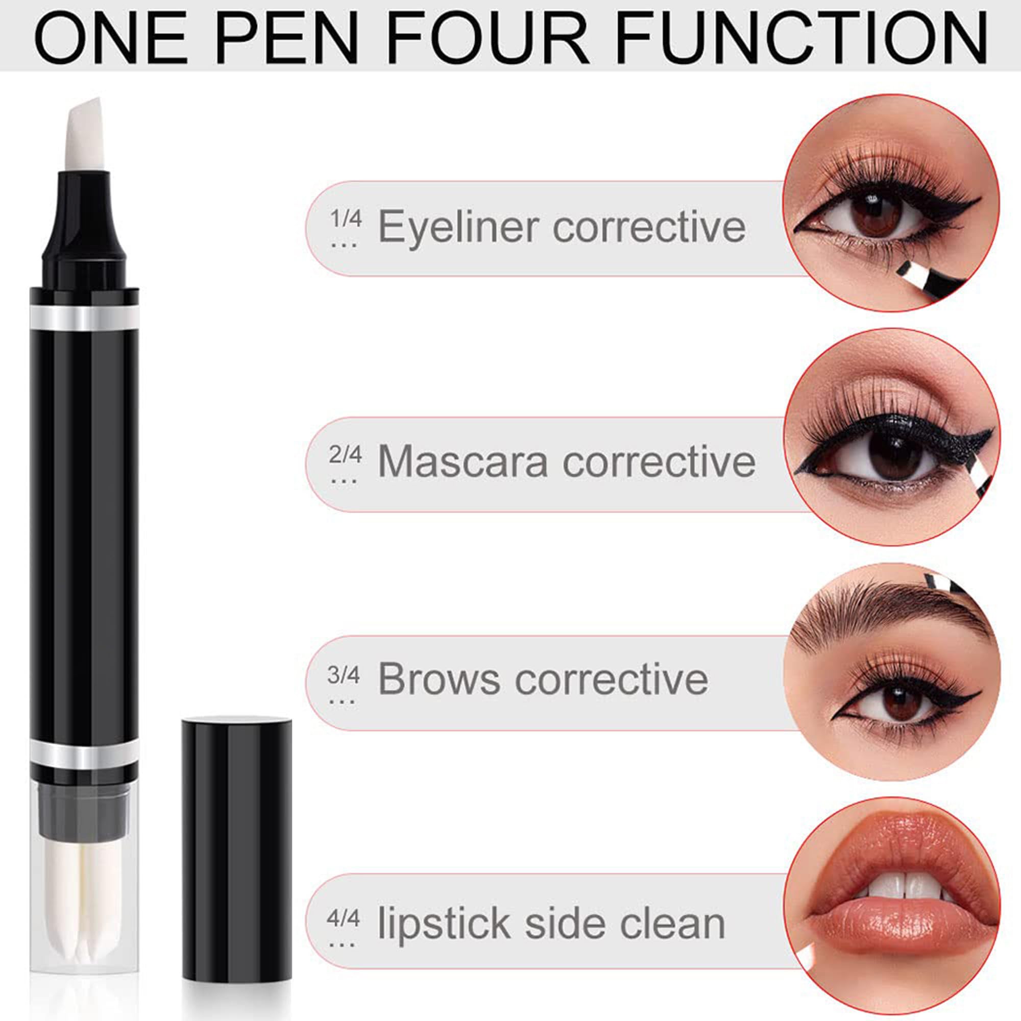 Lápiz removedor de maquillaje de ojos, corrector de ojos, removedor de lápiz, sin lavado, corrección rápida, delineador de ojos manchado, fácil de usar y fácil de usar y fácil de viajar, con 7