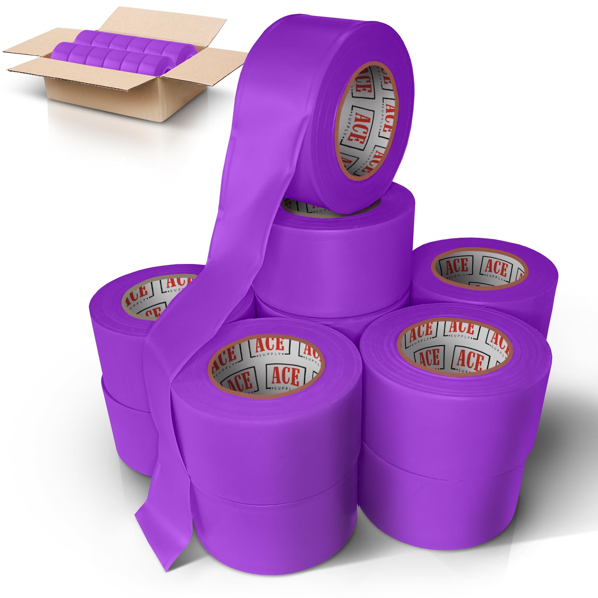 ACE Supply Purple Flagging Tape 24 Pack - Non-Adhesive Purple No Trespassing Tape - 1.5 Inch Width, 150 Ft Length, 2 Mil - Tree Marking Ribbon,