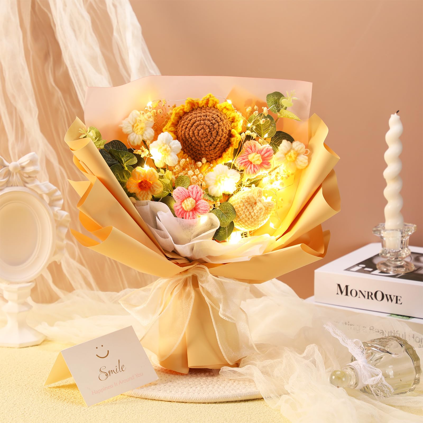 Hotop Ramo de flores de ganchillo de graduación, ramo de flores artificiales de punto para cumpleaños, boda, Acción de Gracias, Navidad, día de San Valentín, día de la madre, regalo para decoración