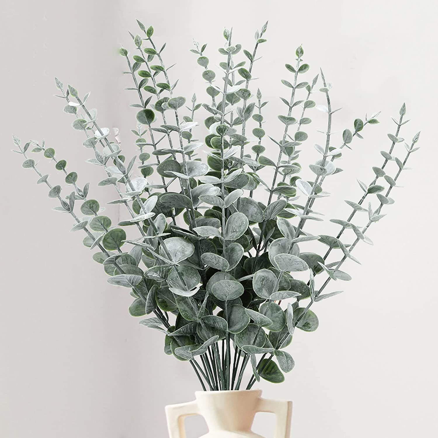 HOMEXO Cotton Artificial Eucalyptus Stems Decor Leaves Faux For Vases Height-16 Greenery Branches, 24 Pcs For Wedding Cent...