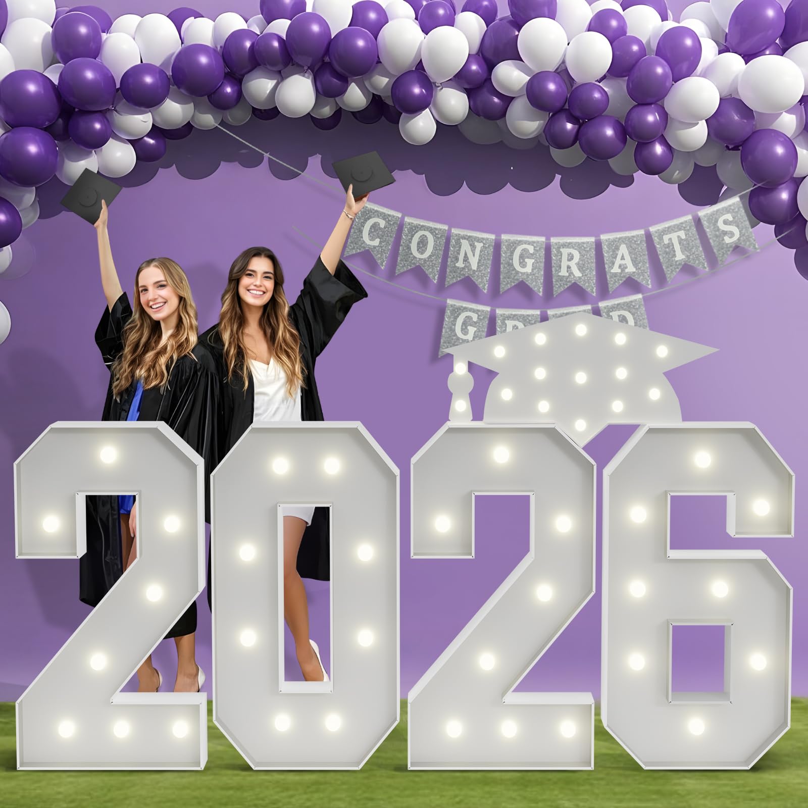 Photo 1 of 2026 Graduation Decorations GRAD Letters: 3FT Class of 2026 Graduation Party Decor Ornaments Large Marquee Light up Letter Sign Kindergarten Preschool High School College Pre-cut Foam Board Pack of 5