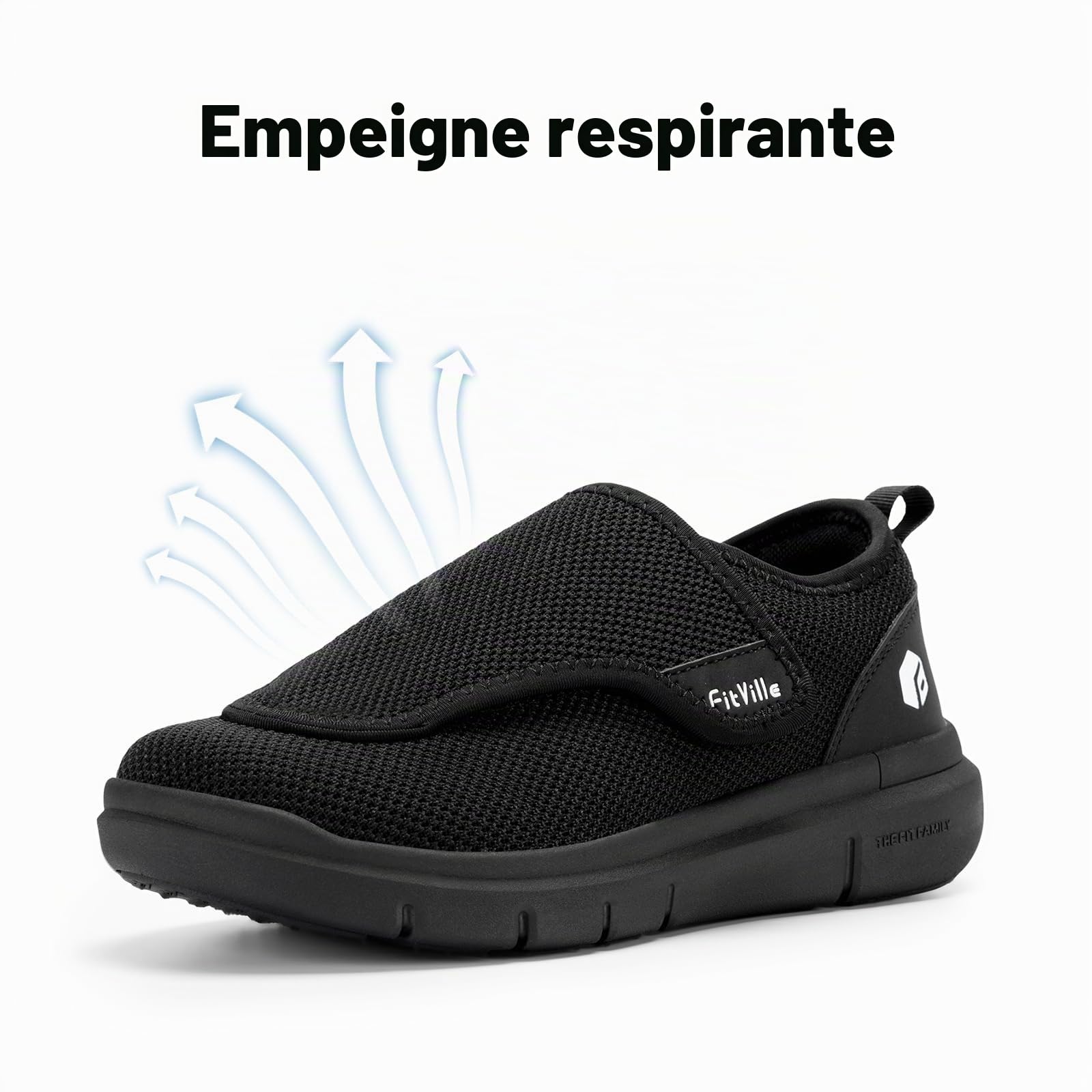 FitVille Chaussures Larges pour Hommes Chaussons Souples Chaussures de Marche Ajustables Scratch, Idéaux pour Pieds Sensibles