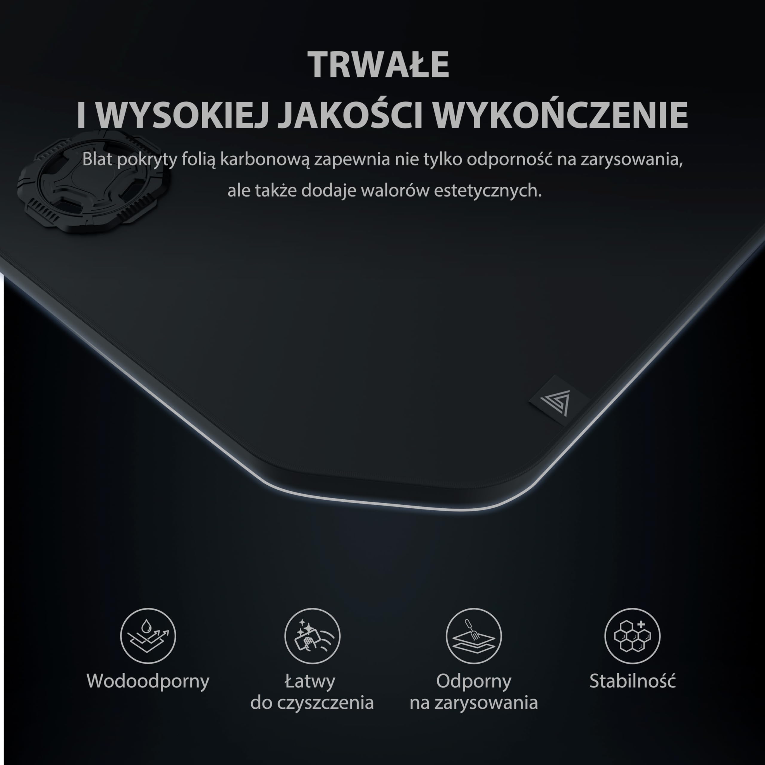 SENSE7 Biurko Gamingowe 100 x 50 cm z Uchwytem na Słuchawki, Kubek i Kontroler, Blat z Powłoką Carbon, Czarne Biurko dla Graczy, Udźwig do 80kg (Nomad Classic)