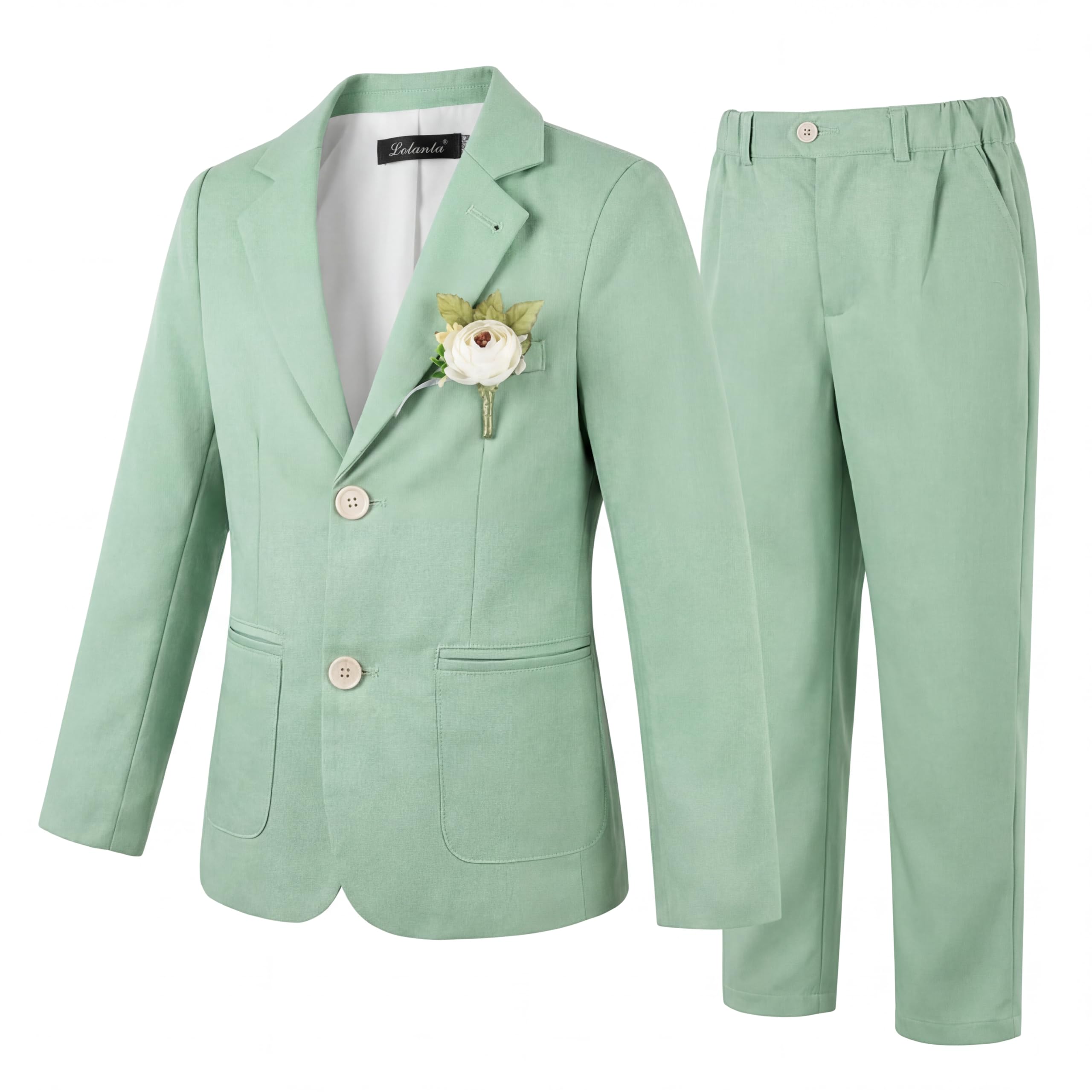 LOLANTA 2 Pezzi Completo Giacca e Pantaloni in Lino per Bambino, Abito Cerimonia Elegante Bambino, Ragazzi Paggetto Matrimoni Battesimo Abito in Lino Suit Set, Giacca+Pantaloni