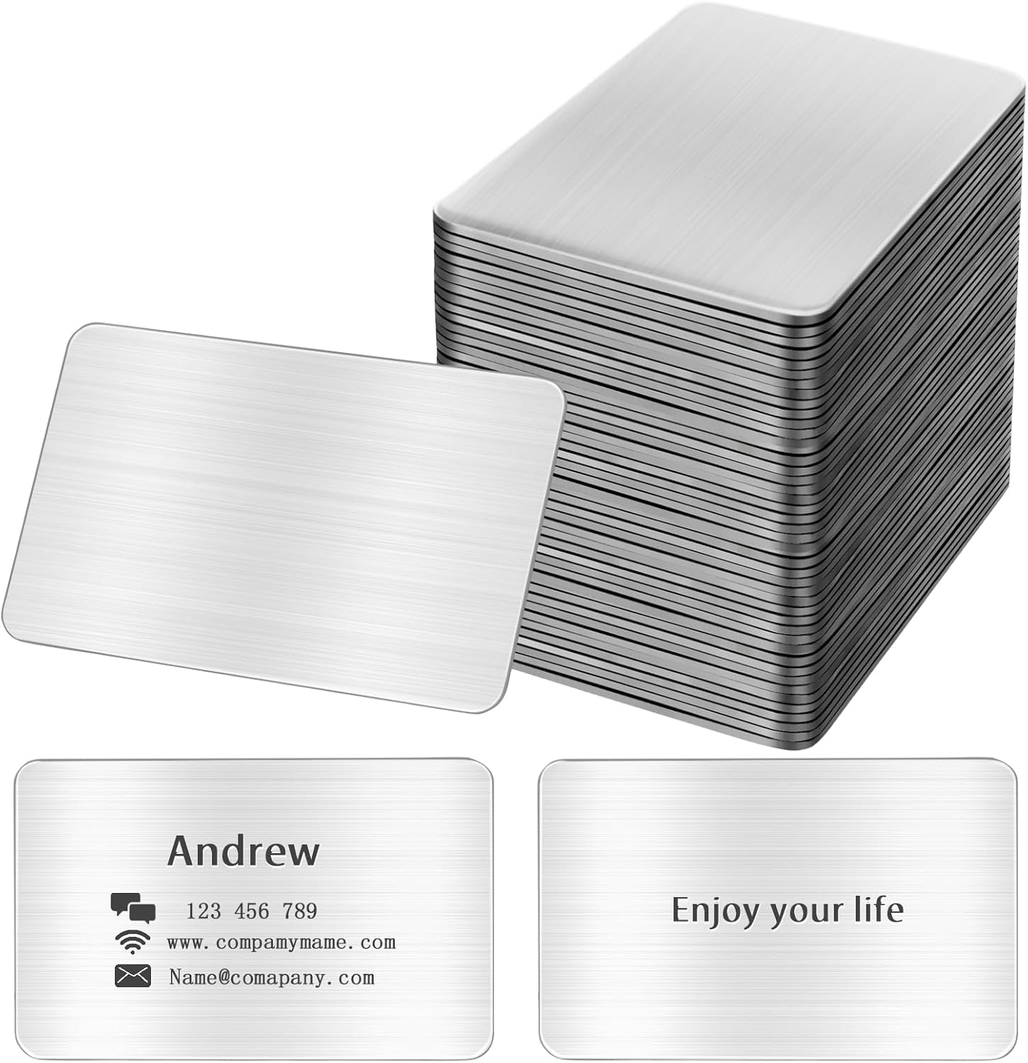 30PCS Metal Business Card Blanks 0.8mm Thick Laser Engraving Business Card 304 Stainless Steel Credit Cards for House Office Customer DIY Gift Plate (3.4 x 2.1 inch) (Silver)