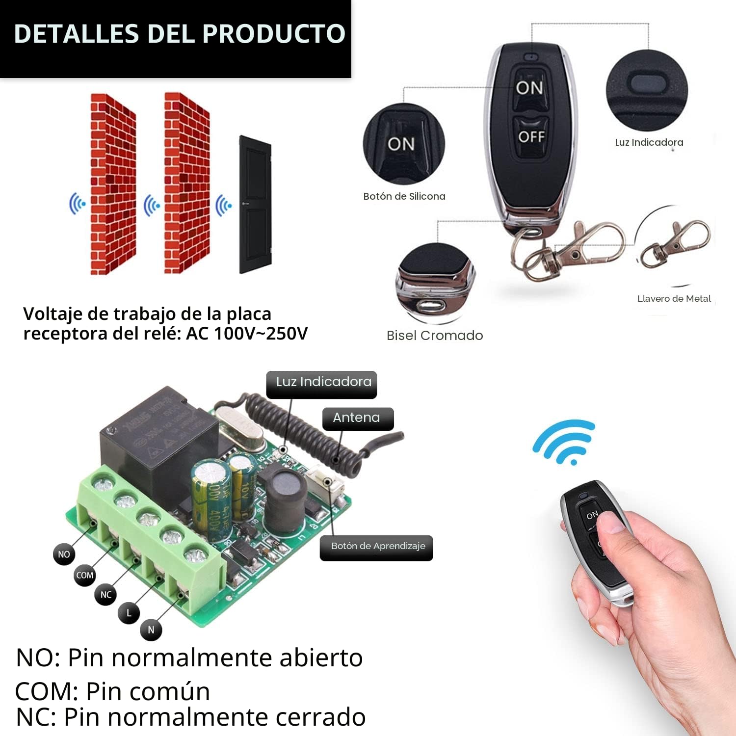 DieseRC Interruptor de mando a distancia Inalámbrico, Receptor de Relé de Radio de 1 Canal con 2 Transmisores Control Remoto Controlador de Relé de Contactos sin Potencial