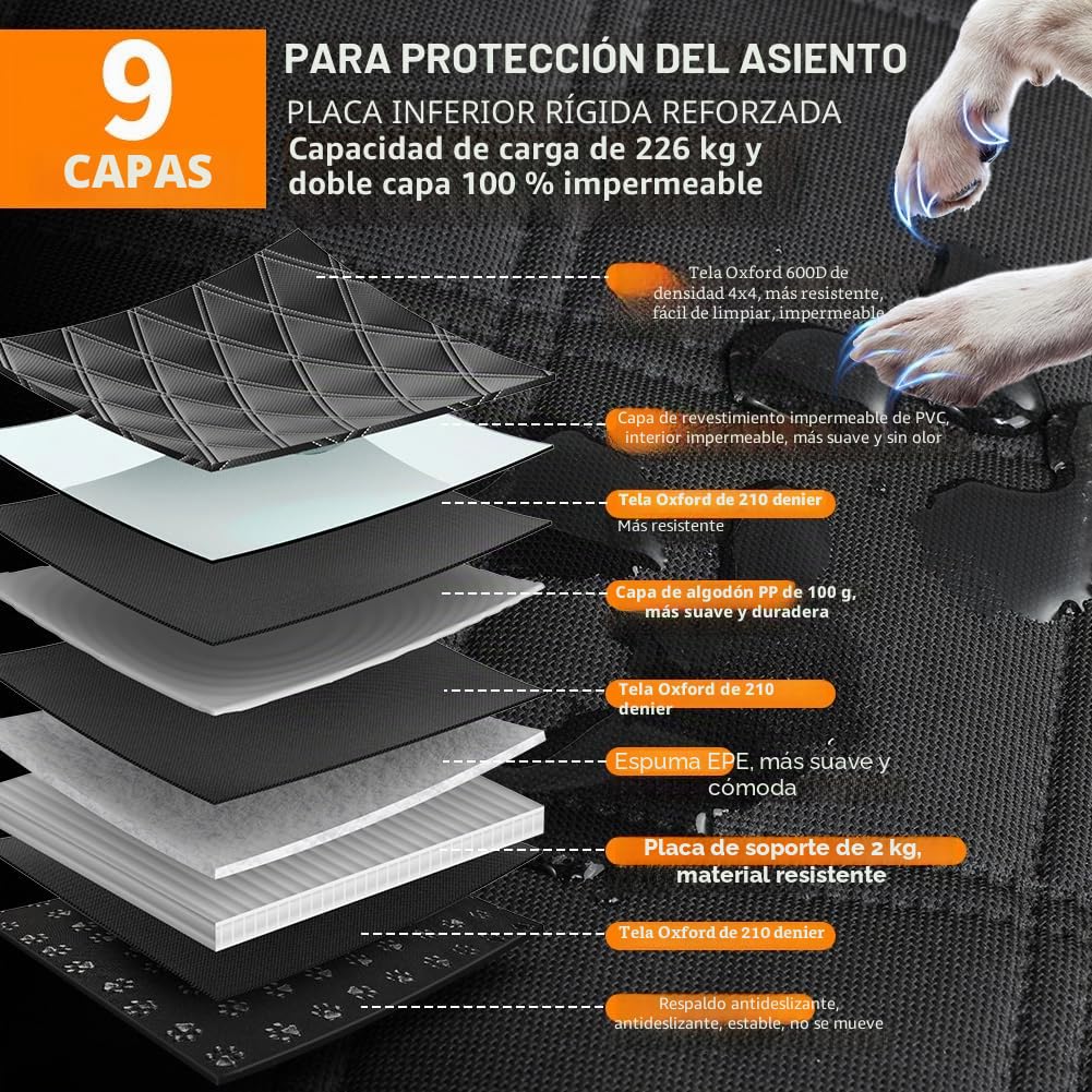 KYG Extensor de Asiento Trasero para Perros Soporta 500lbs Funda Asiento Coche Perro Impermeable e Antideslizante Protector Coche Perro con Ventana de Malla Visible para Coche SUV Camión 132x62x40 cm