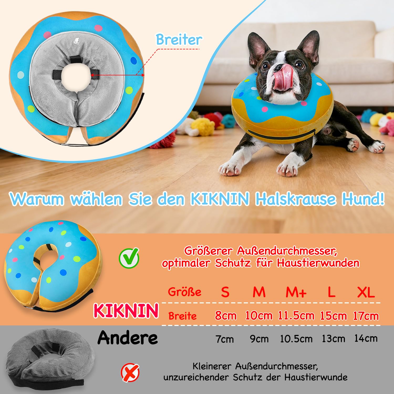 Aufblasbare Halskrause Hund, Einstellbar Hundekragen Leckschutz, Halskrause Hund Weich zur Wundheilung und Erholung nach Operationen, Hundekragen nach op der Die Sicht Nicht Blockiert, Blau,M+