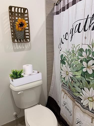 Miniatura 4 de Caja de decoración de baño, cesta organizadora de papel higiénico con divertido letrero de doble cara y flores artificiales, juego de 3 bandejas de