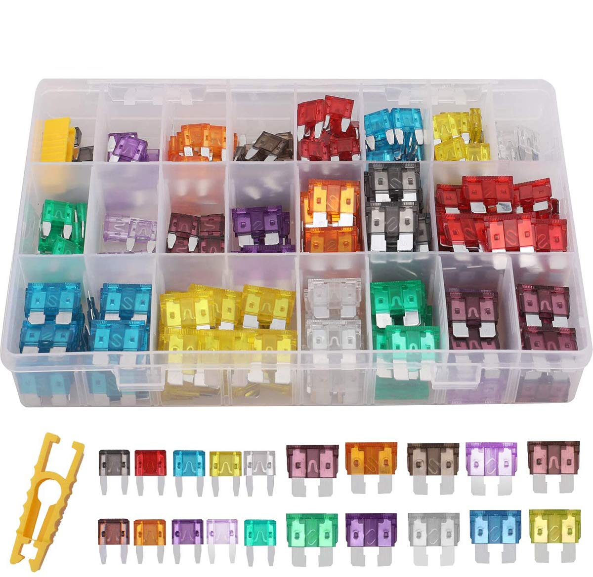 DELFINO Car Blade Fuse Assortment Set - Standard Fuses for Auto Truck Replacement With Fuse Extractor