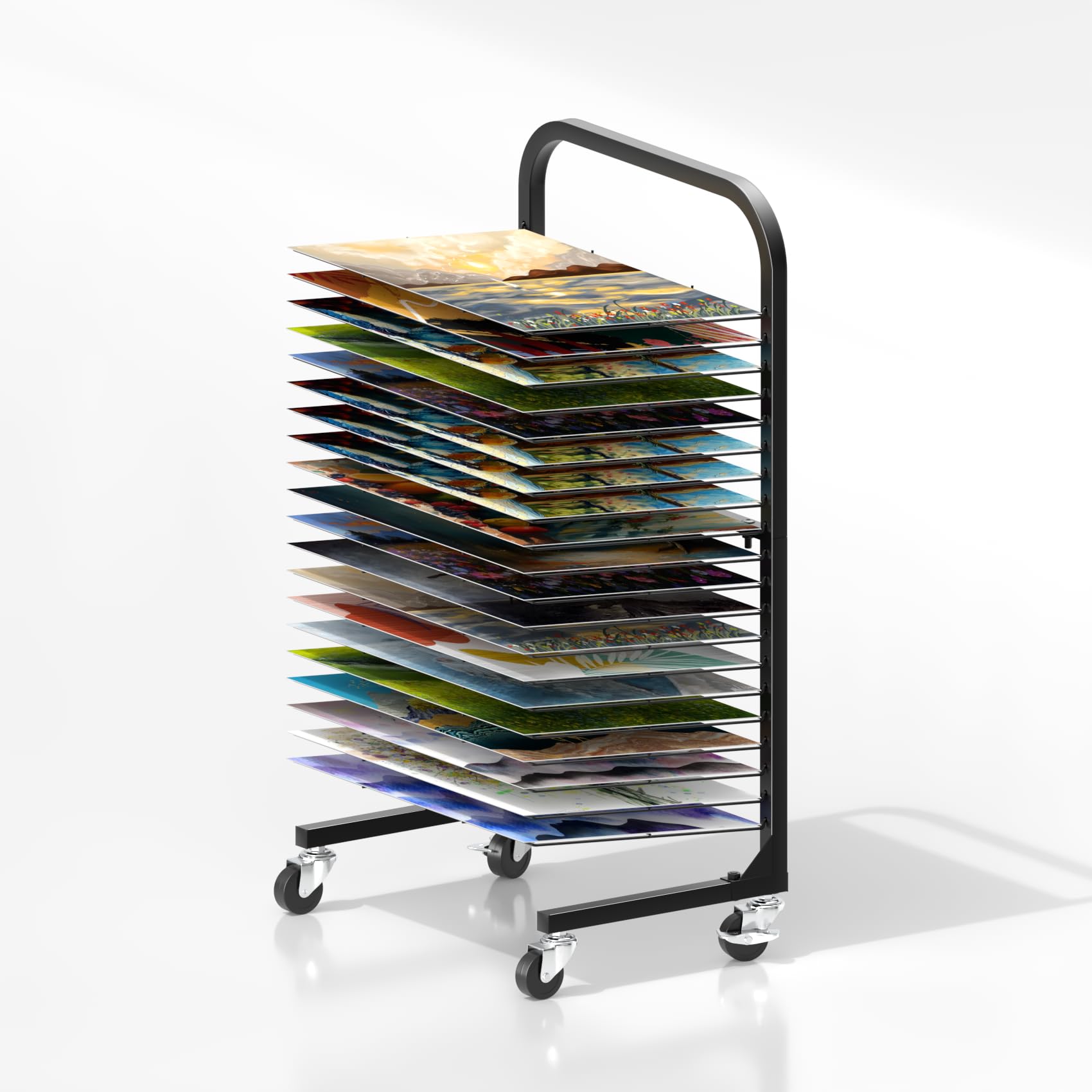 20 shelf art drying rack for classroom - art storage organizer rack with lockable wheels large paint drying rack for art studios?metal/black