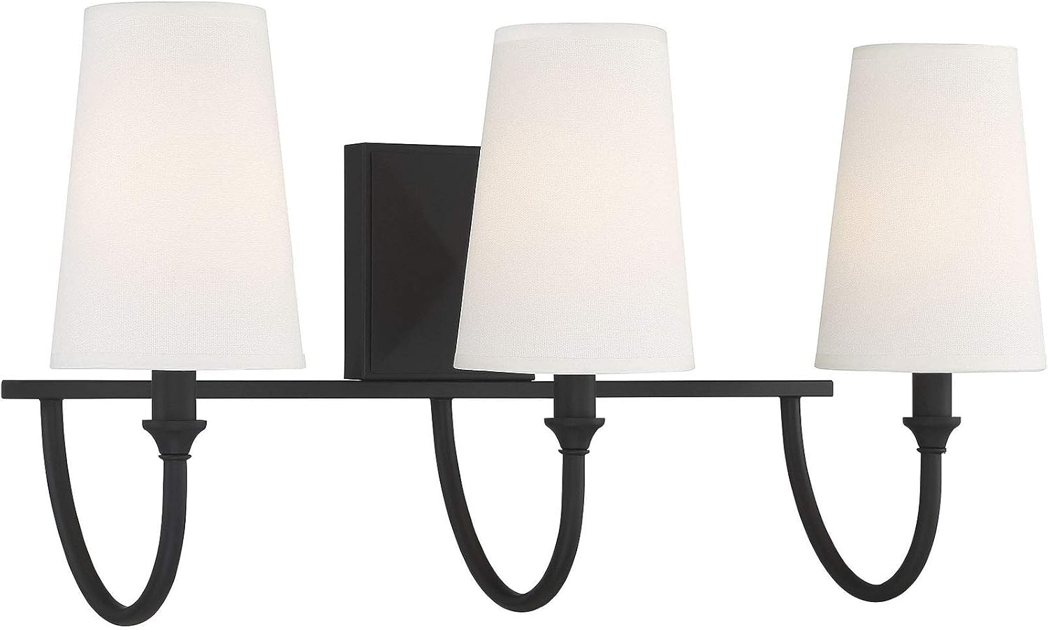 Savoy House 8-2542-3-89 Cameron Modern Farmhouse White Fabric Bathroom Vanity Wall Light, 3-Light 120 Total Watts, 12" H x 24" W, Matte Black