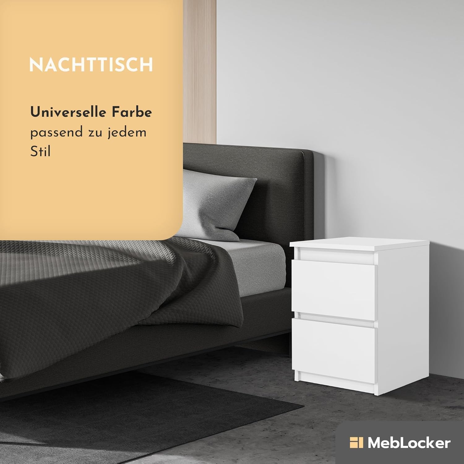 Comodino 40 cm, 2 Cassetti, Bianco Opaco | Tavolino da Notte, Mobile Camera, Mobile Contenitore, Comodino Moderno 40x55x39 cm