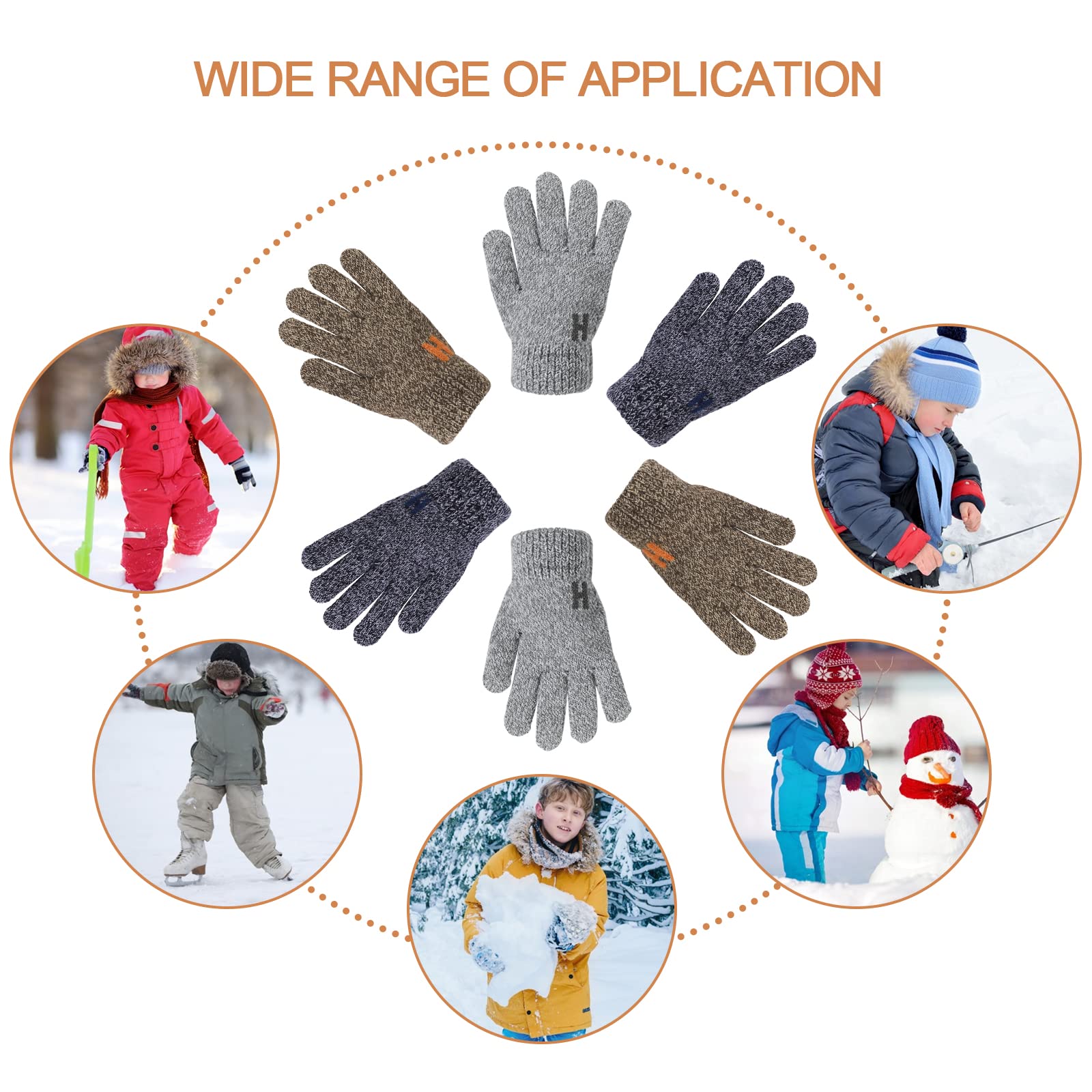 TAGVO Guantes de Invierno para Niños 3 Pares - Guantes de Punto Calientes Elásticos