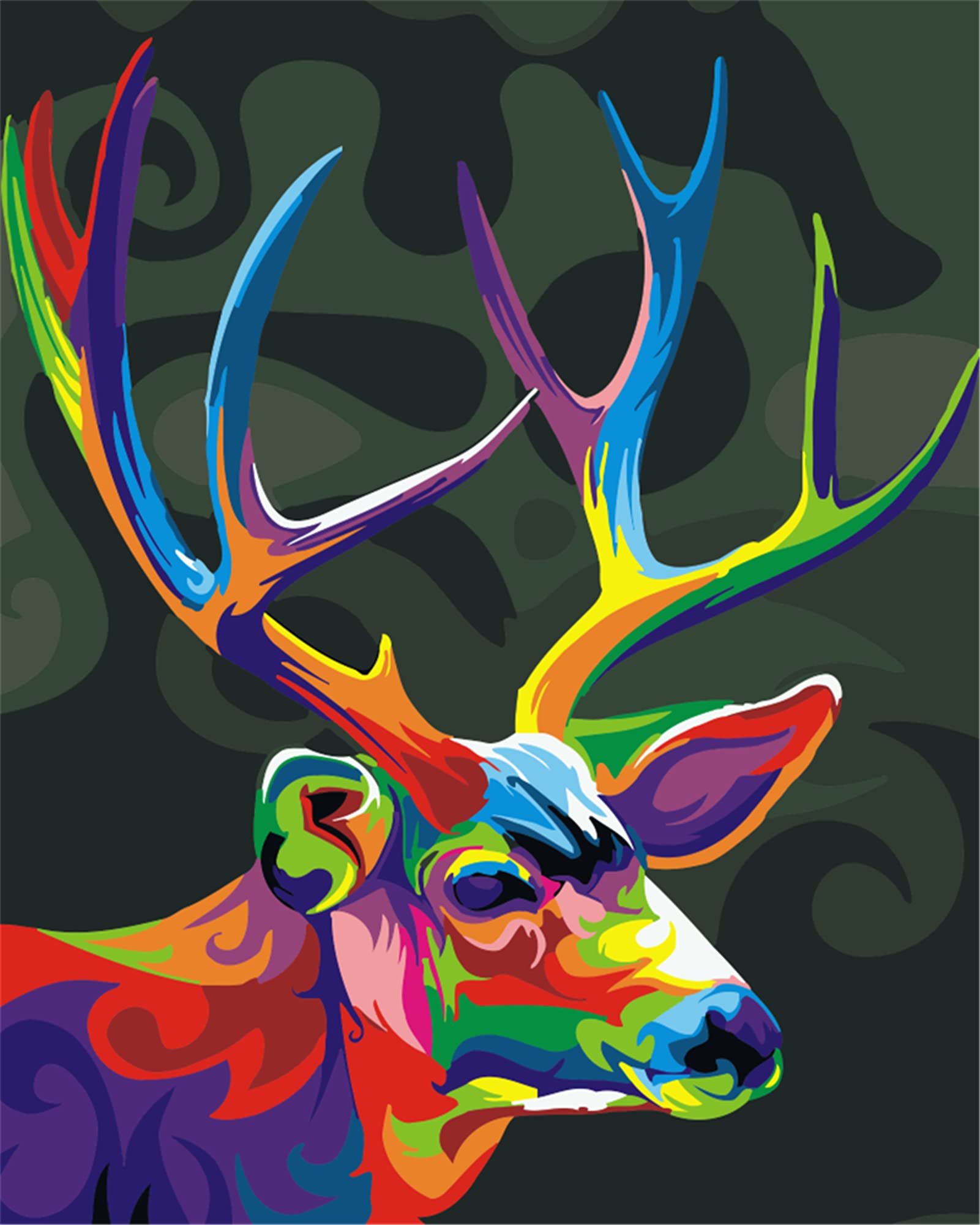 Yeesam Art Deer Stationery Colorful Head Antlers, Paint By Numbers 16X20 Inch Diy Painting Kits For Home Wall Decor (, Without Frame)
