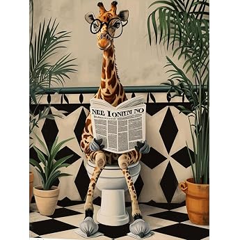 CLYCTIP Diamond Painting Kits Adults Cute Giraffe on Toilet Animal Diamond Painting Art Pictures 30 x 40 cm