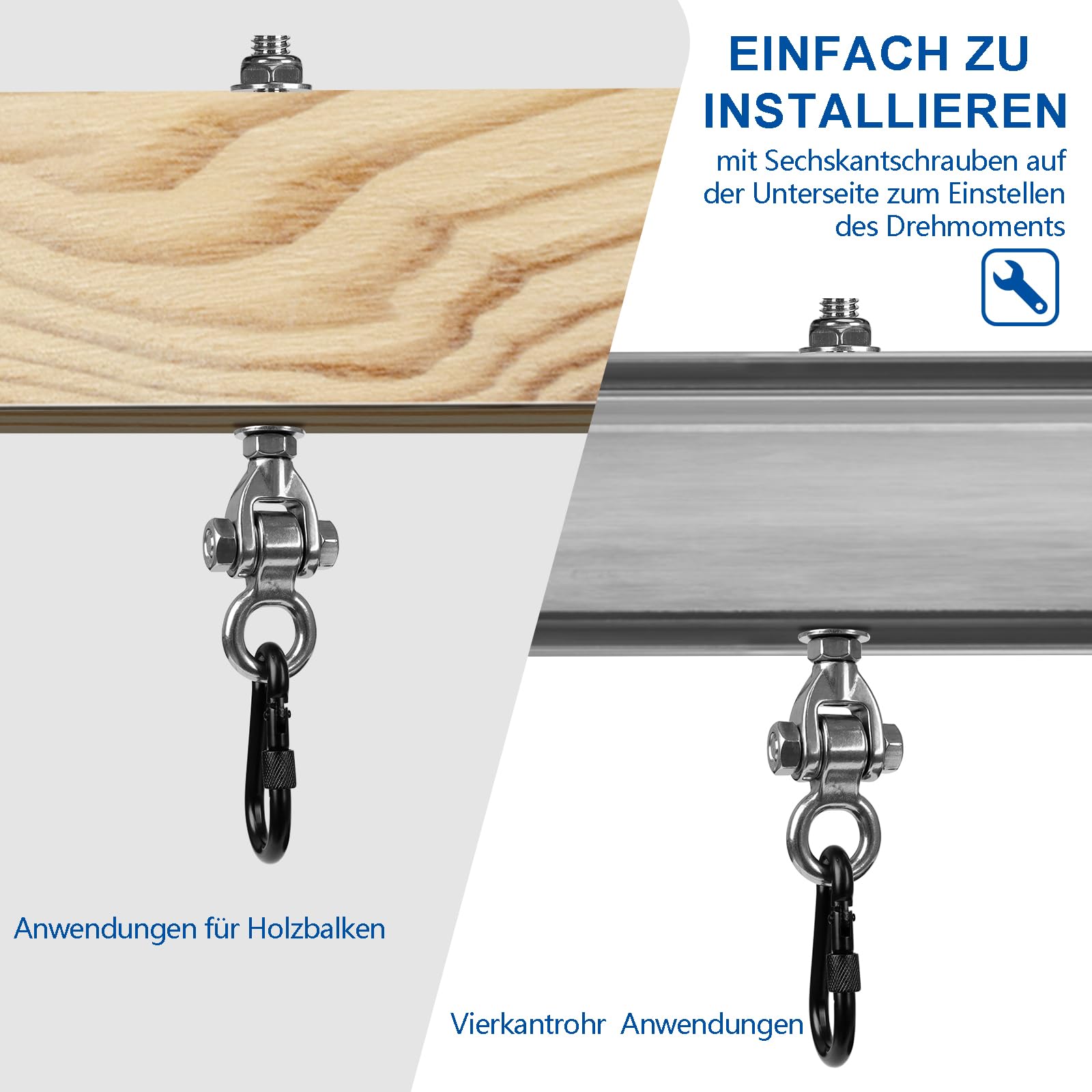 2er Schaukelhaken für Holzbalken, M10 Edelstahl Schaukelaufhängung Schaukel Hängesessel Aufhängung mit Lagern für Stahlbalken Spielplatz Yoga Schaukel Befestigung Hängematte, 680kg