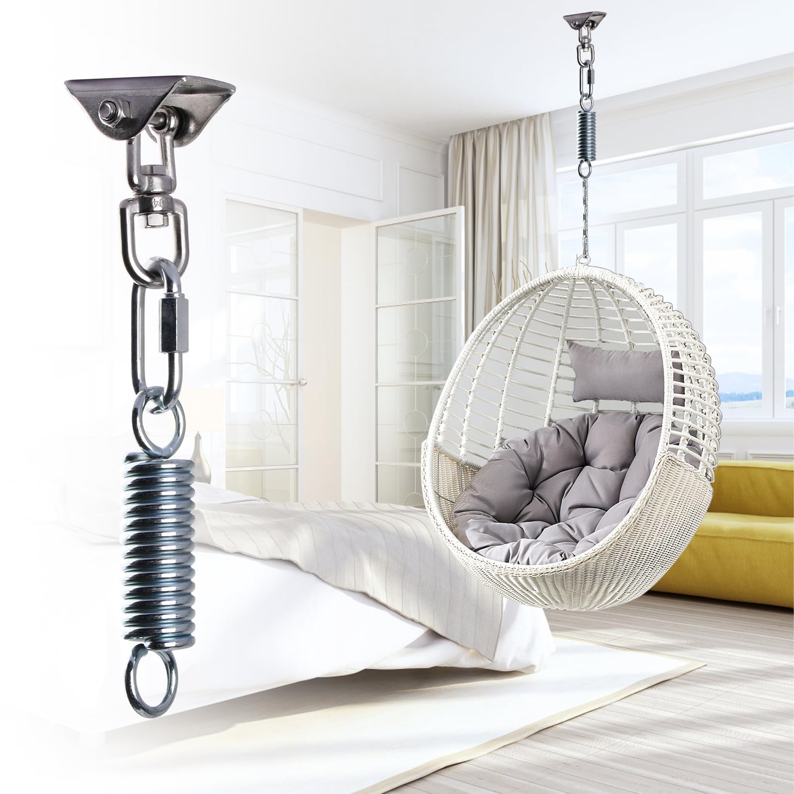 Gancio Per Altalena E Amaca In Acciaio Inox 304 Con Vite E Molla – Portata 450 Kg – Kit Sospensione Da Soffitto