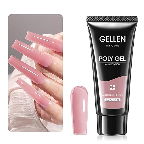 GELLEN Gel constructor de uñas de poligel para extensión de uñas, fortalecedor de uñas, 2.16 onzas 08 de color rosa nude, mejora de uñas,