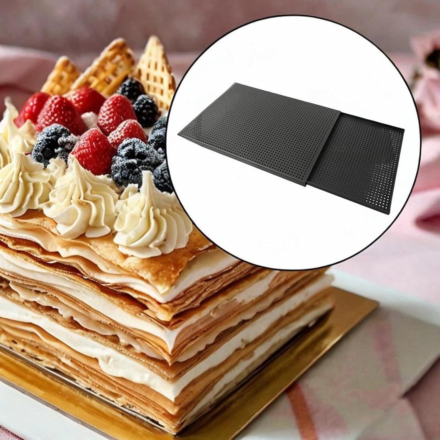 プロフェッショナルテフロン加工ナポレオンペストリー耐熱皿セット 2 個 &ndash; 硬化合金でサクサクの層状結果を実現するアルミニウムテフロ