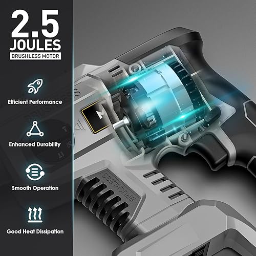 Miniatura 3 de Taladro de martillo giratorio inalámbrico para batería Dewalt 20V MAX, taladro sin escobillas SDS-Plus con embrague de seguridad para