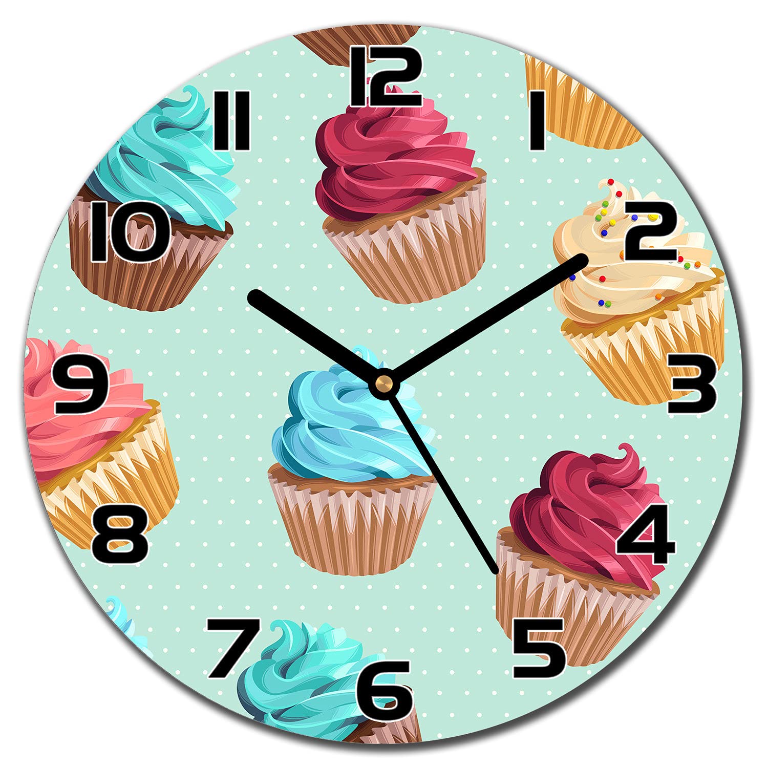 Horloge en verre haut de gamme Coloray Cupcakeslarge murale 30 cm