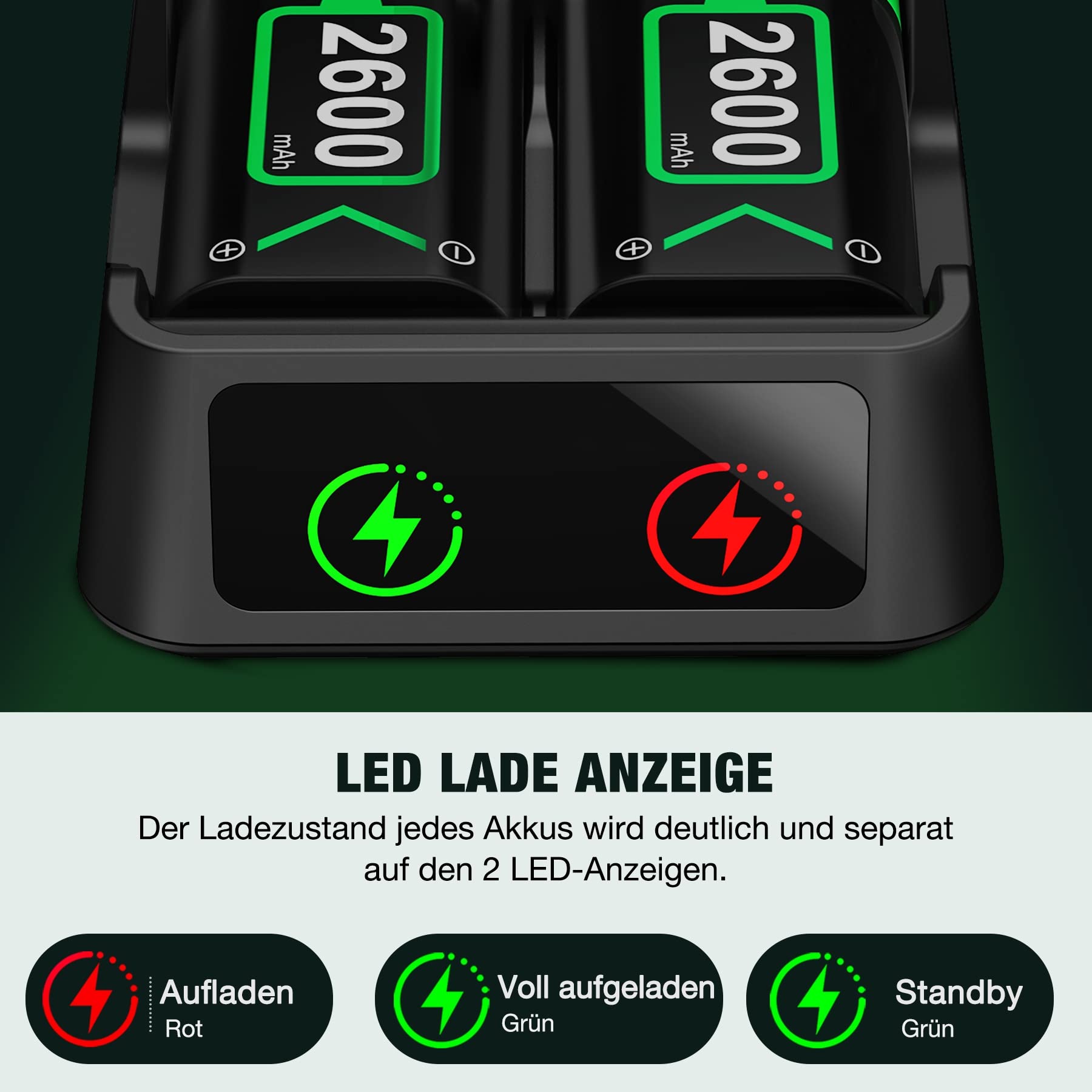 Batterie pour manette Xbox One, Xbox Series X|S, 2 batteries 2600 mAh, station de charge pour Xbox Series X/Xbox Series S/Xbox One/Xbox One S/Xbox One X/Xbox One Elite