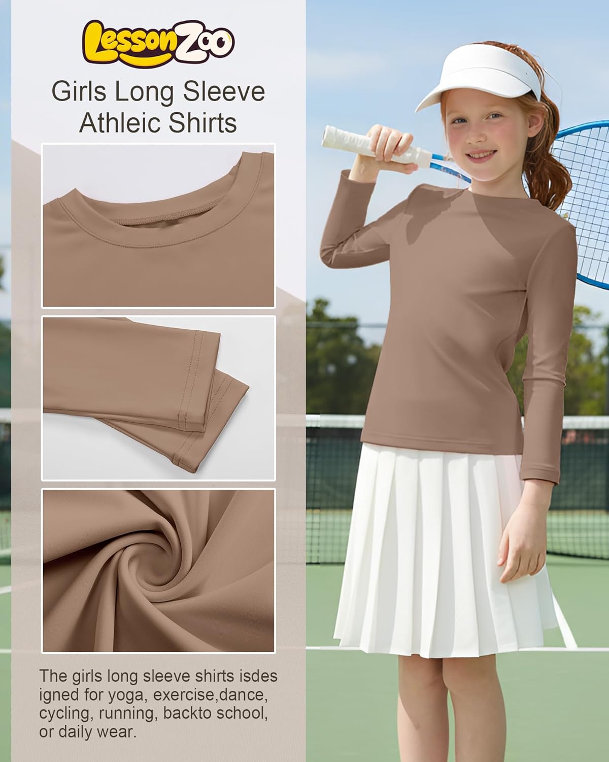 4 Pack Girls Long Sleeve Athletic Shirts Kids Activewear Tops Basic Yoga Crew Neck Sports Teen Youth Tees - Image 3