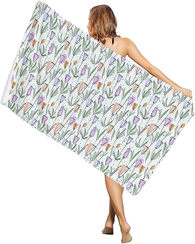 Toalla de playa de viaje ligera de secado rápido para adultos dibujada a mano fondo verde absorbe el agua manta de playa 31 x 63 pulgadas para