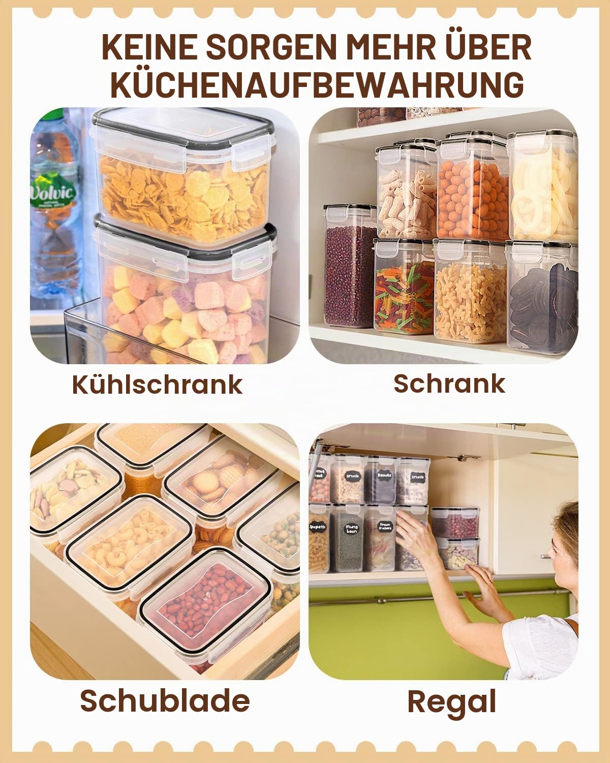 heuchaey Vorratsdosen 24 Set mit Deckel,Aufbewahrungsbox Küche aus Plastik mit Aufkleber,Pinsel und Löffel,Frischhaltedosen Behälter für Getreide,Mehl,Nudeln,BPA-frei