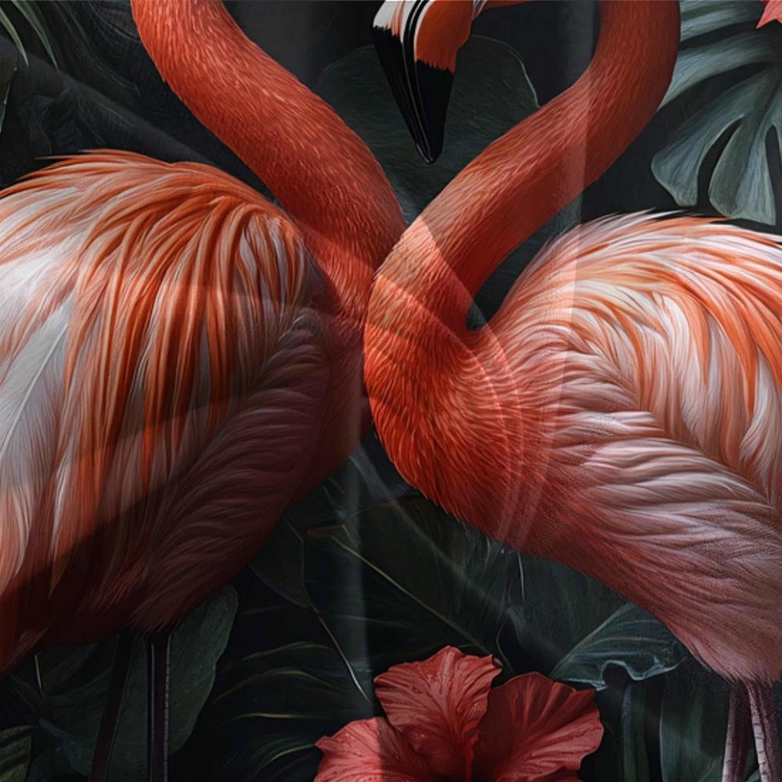 Flamingo-Pärchen Bettwäsche-Set, 3D Druck Kunststil im tropischen Garten, Microfaser 3 Teiliges, Kopfkissenbezug + Bettbezug,für Erwachsene Kinder Super King（260x220cm）