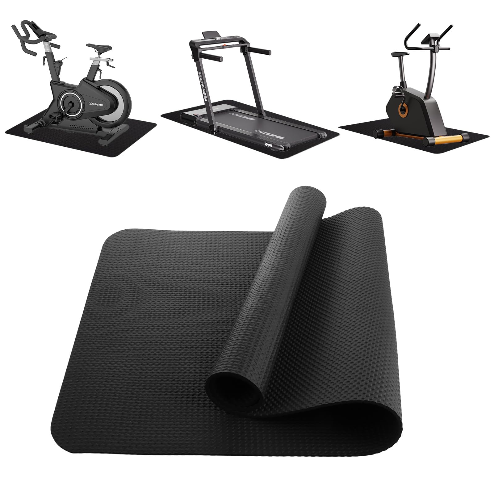ASelected 120 x 60 CM Treadmill Mat, Black Exercise Bike Mat Heavy-Duty Walking Pad Mat for Carpet Protective Floor mat for Under Stationary Bike, Spin Bike, Fitness Equipment