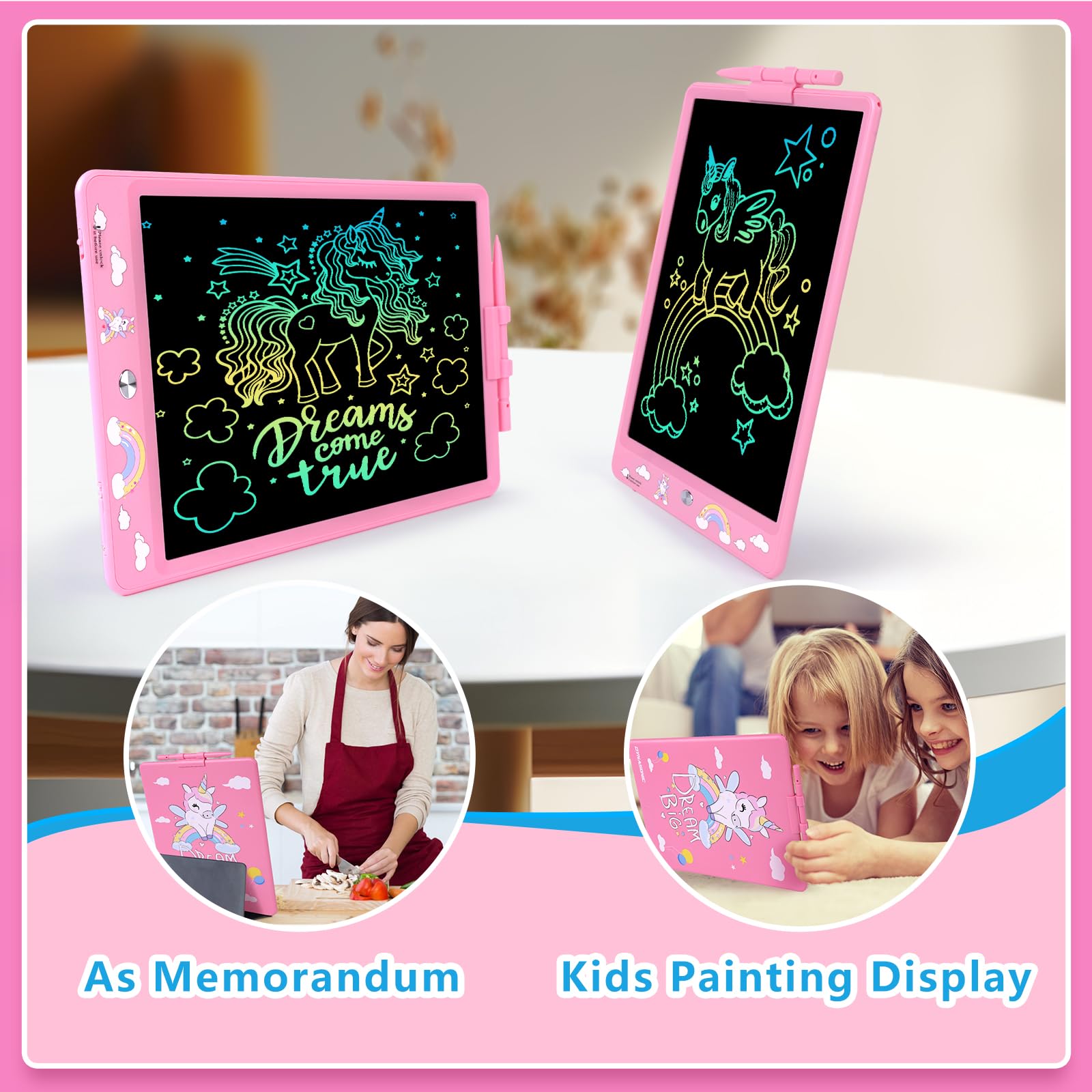 DYNASONIC (DYNA-PM Unicorno) Tablet LCD a colori da 10 pollici per bambini Lavagna magnetica. Giocattolo educativo. Regalo per bambini. Lavagna per bambini 2 3 4 5 6 7 8 9 anni