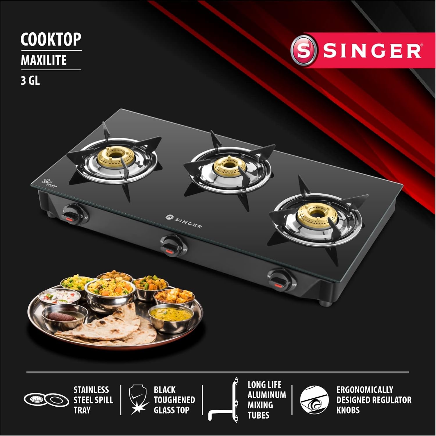 singer glass top gas cooker