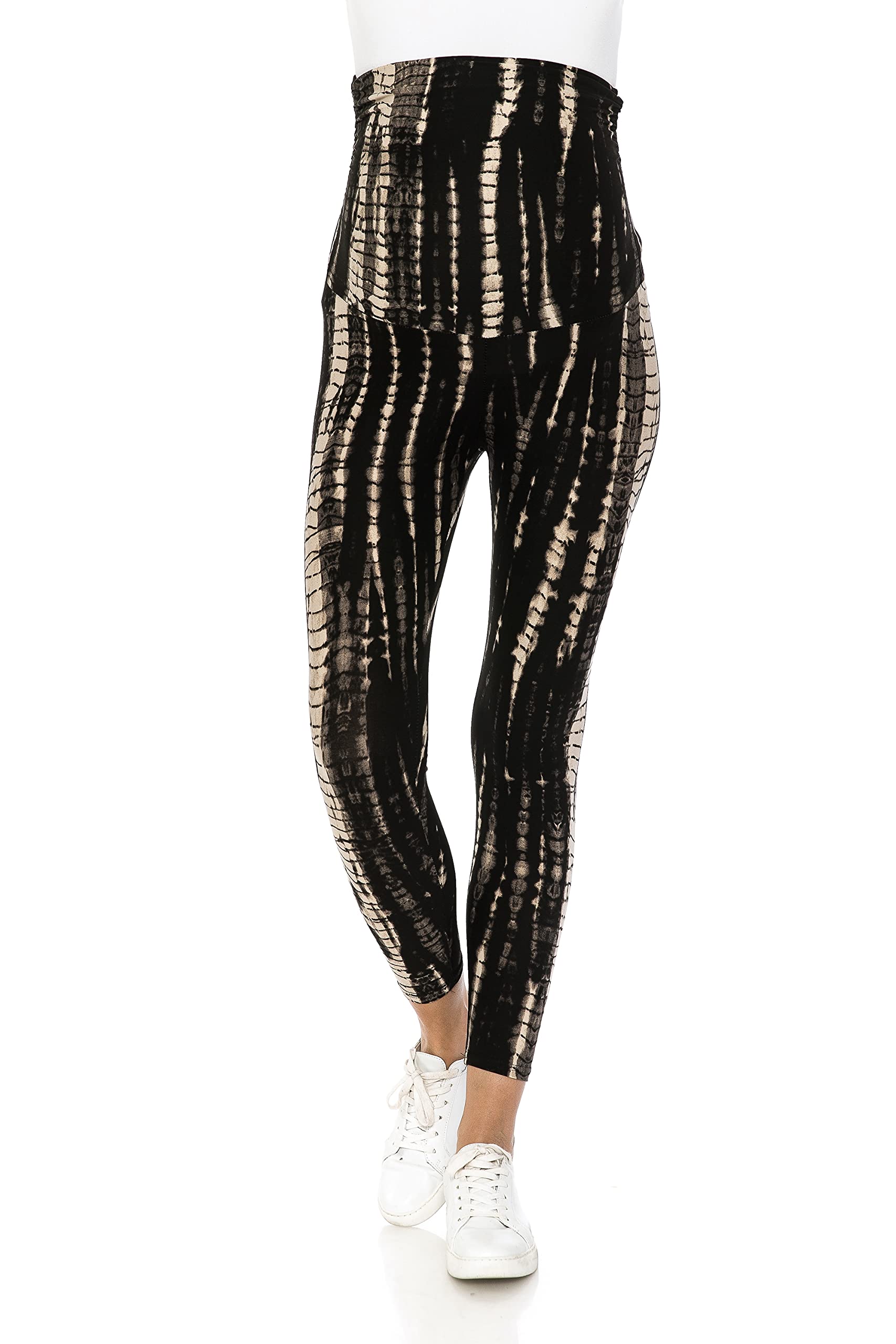 Leggings Depot Legginsy ciążowe dla kobiet, rajstopy ciążowe na co dzień, Czarny i jasnobrązowy, XL