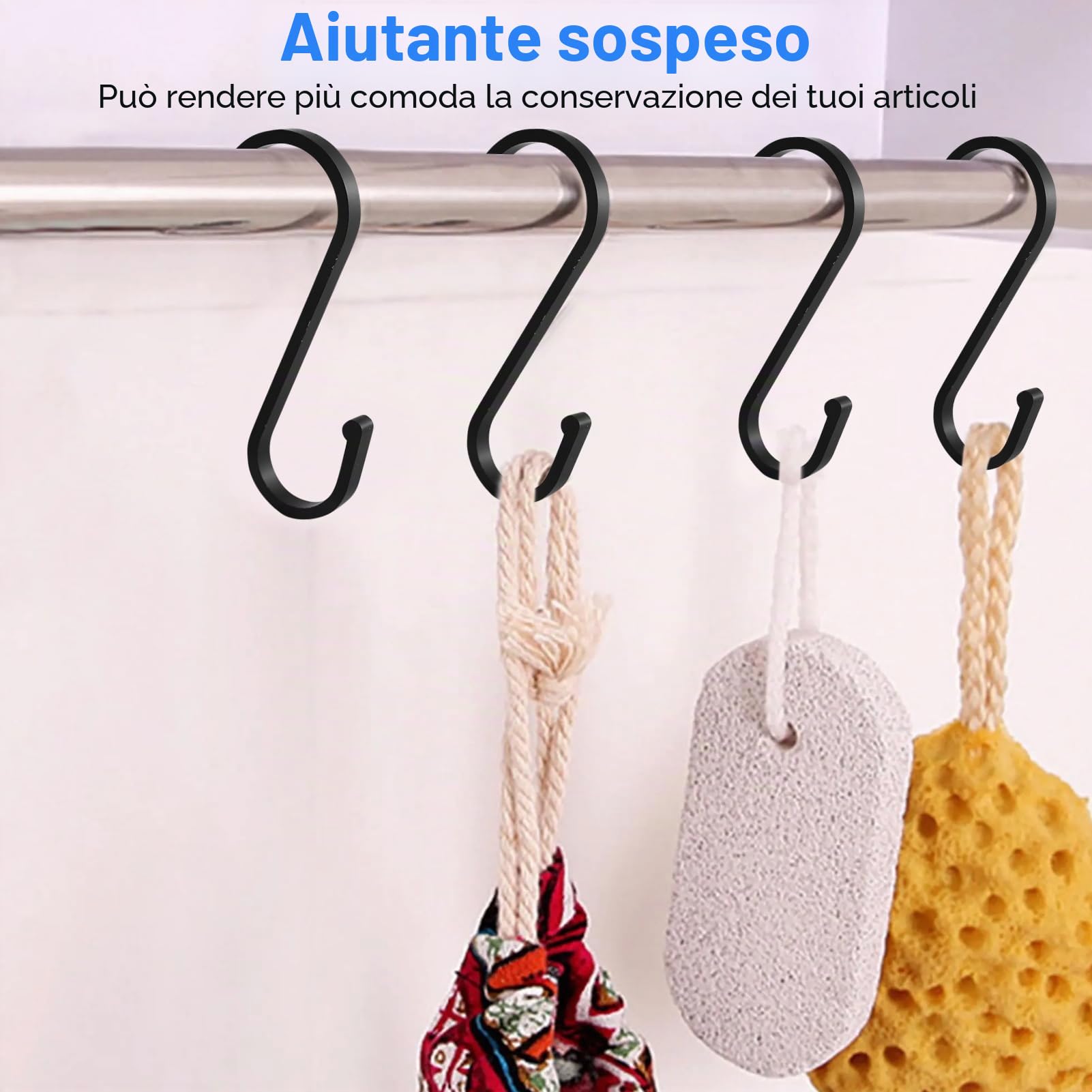 16 ganci in alluminio da appendere, ganci a forma di S, ganci per testa grandi e piccoli, ganci inossidabili per cucina, bagno, camera da letto, ufficio (nero)